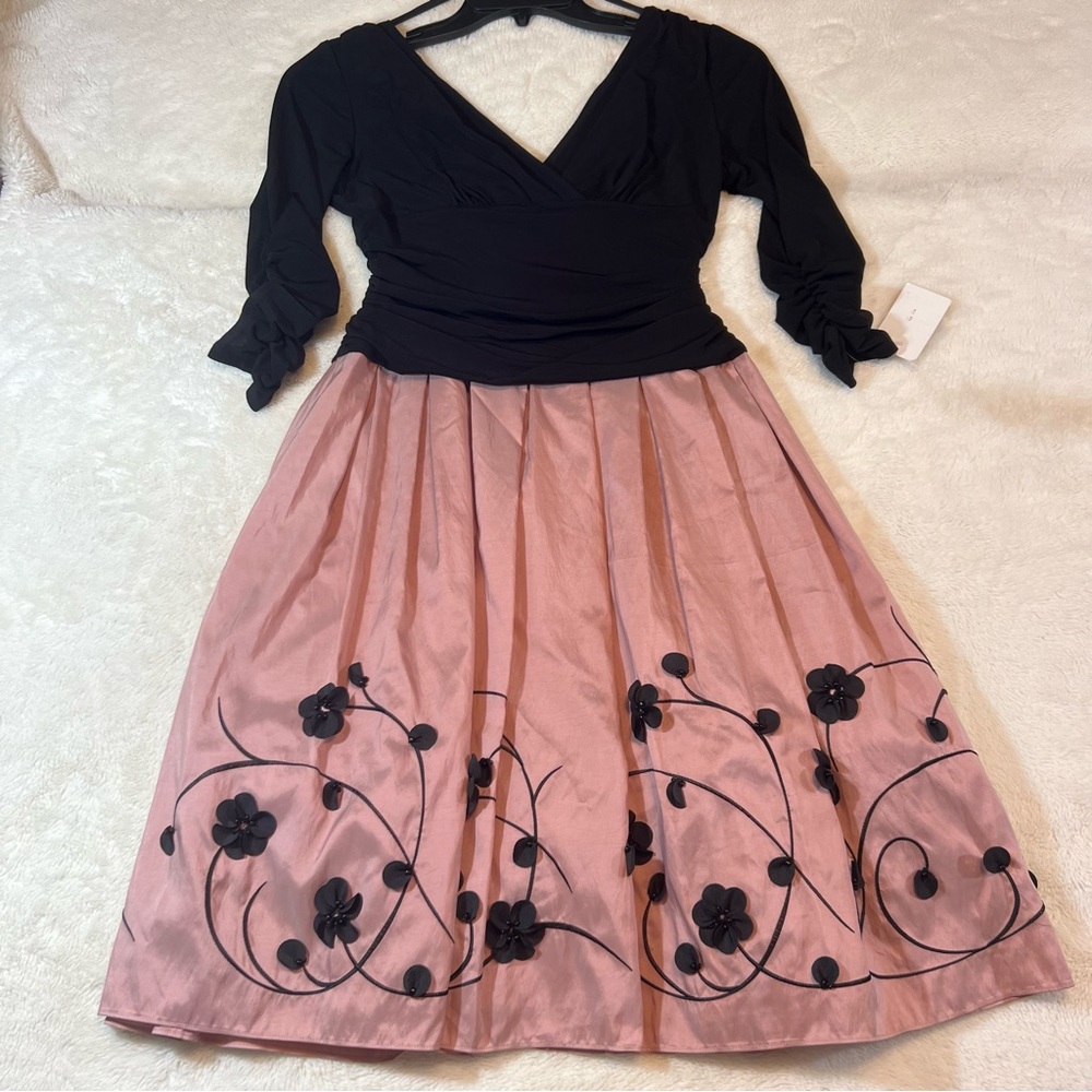 SL Fashions Cocktail Party Evening 3/4 Sleeve Retro Midi Dress Size 8P